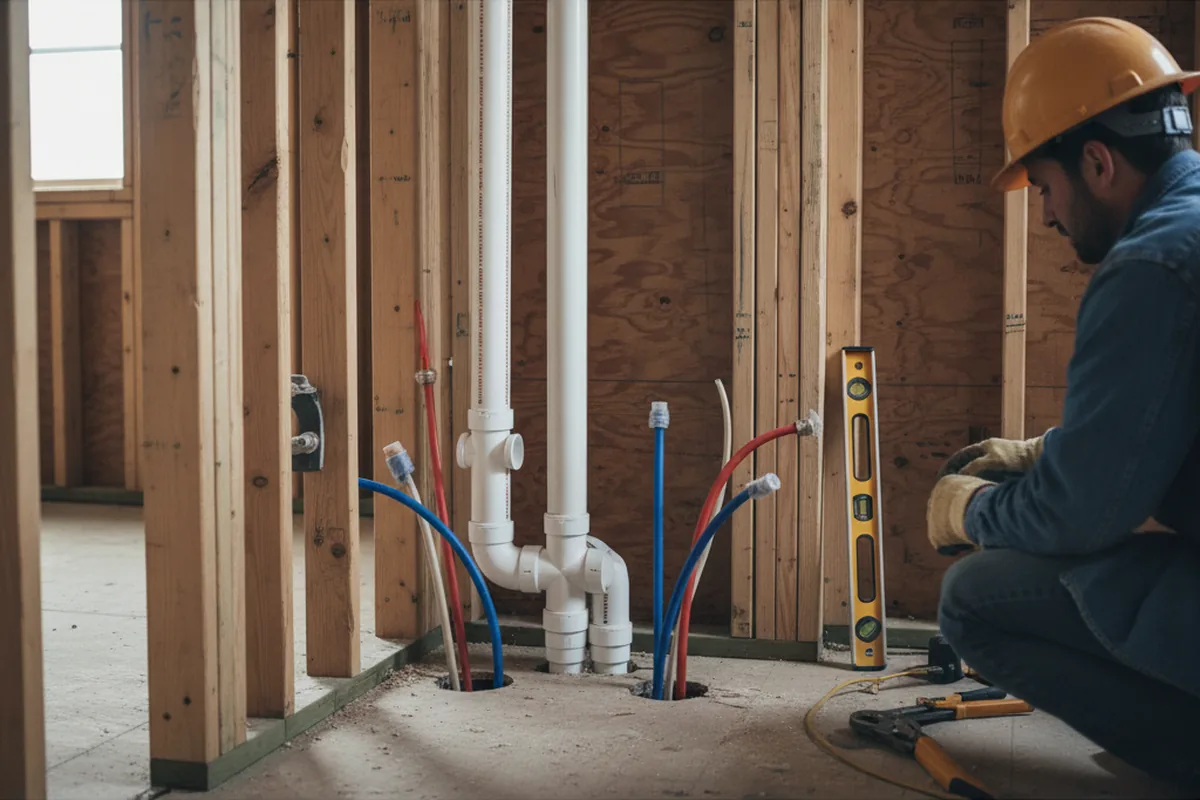 Drain and supply rough-in during Sump Pump Repair in Mays Landing